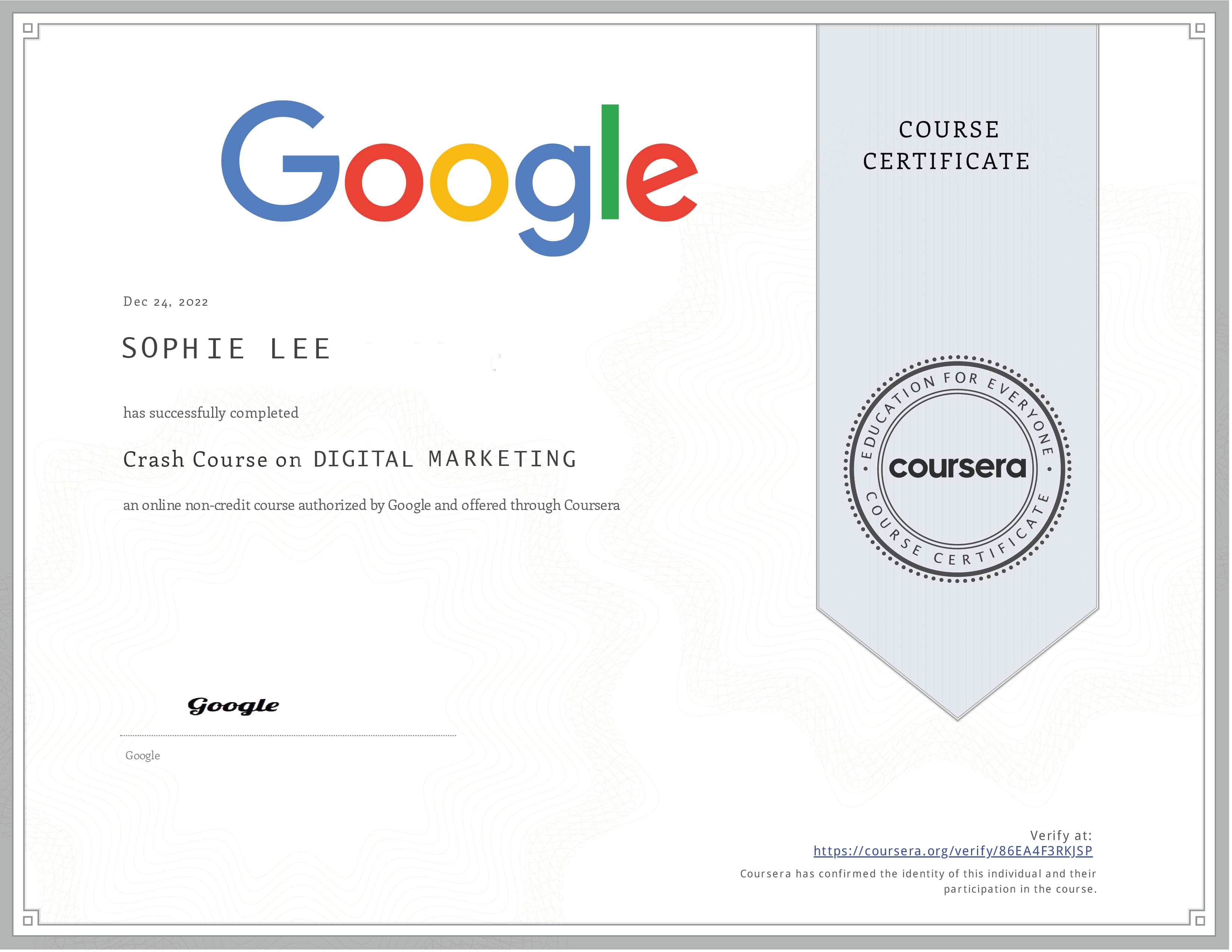 Google Crash Course on Digital Marketing