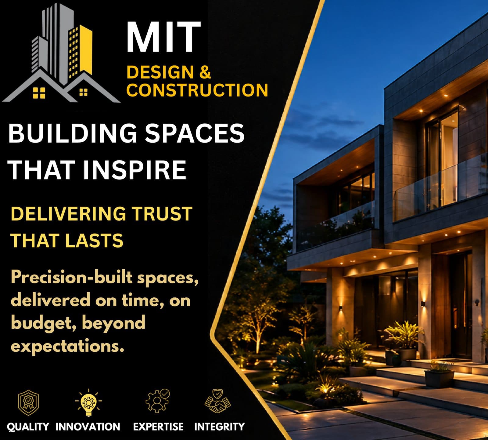 Company profile design for MIT Design & Construction by Softologics — cover slide
