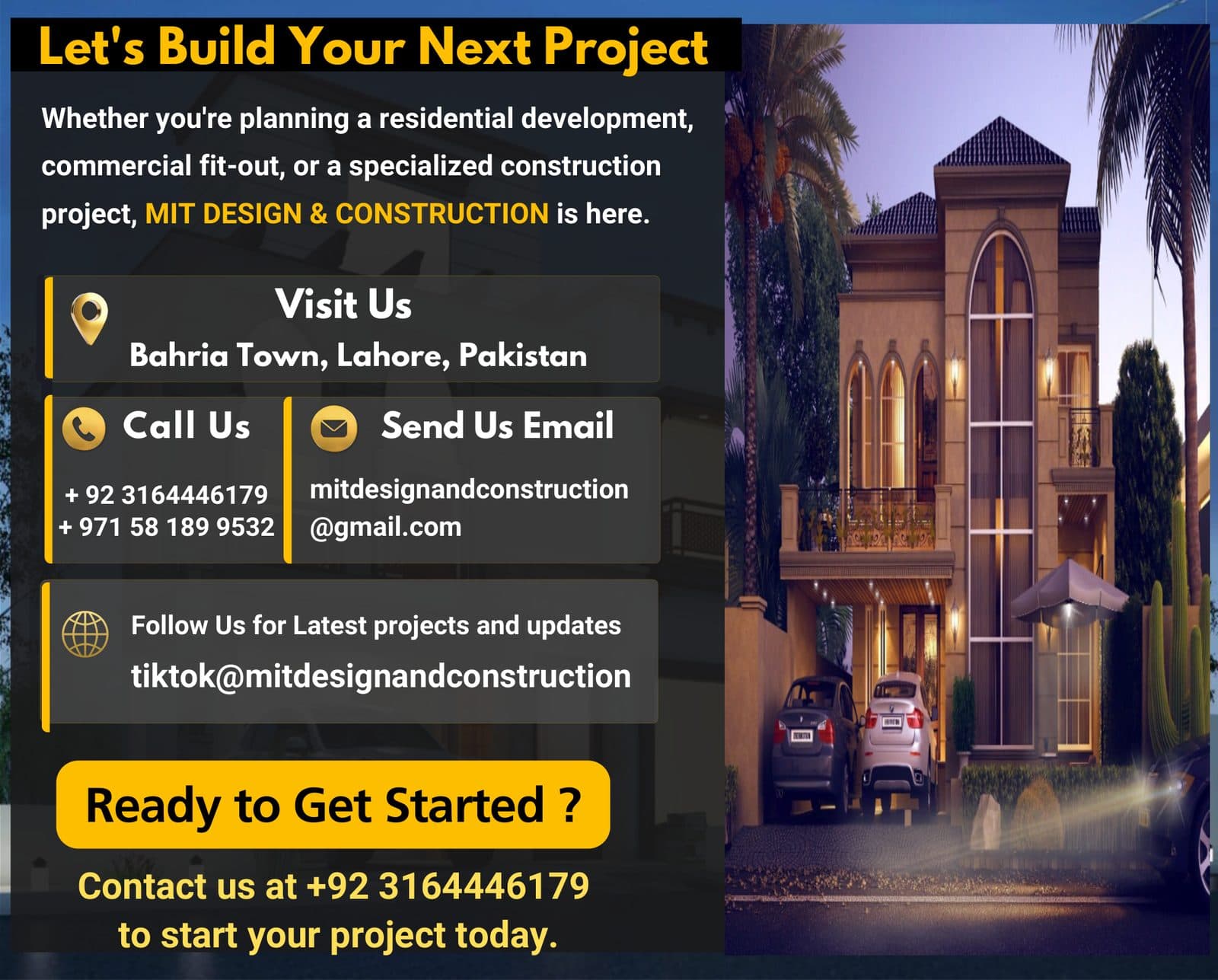 Company profile design for MIT Design & Construction by Softologics — closing / CTA slide