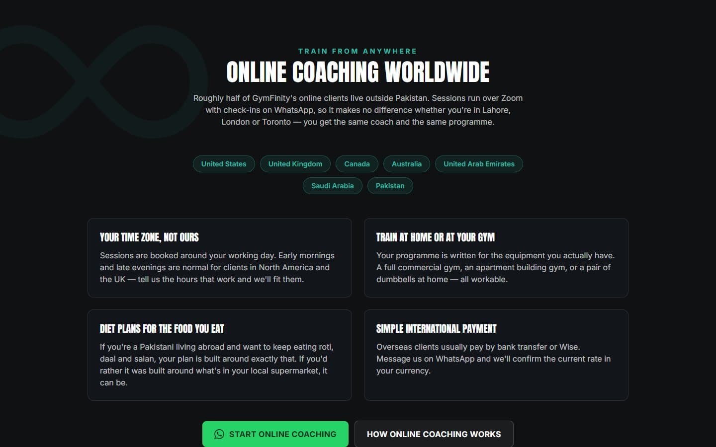 Gymfinity online coaching worldwide section