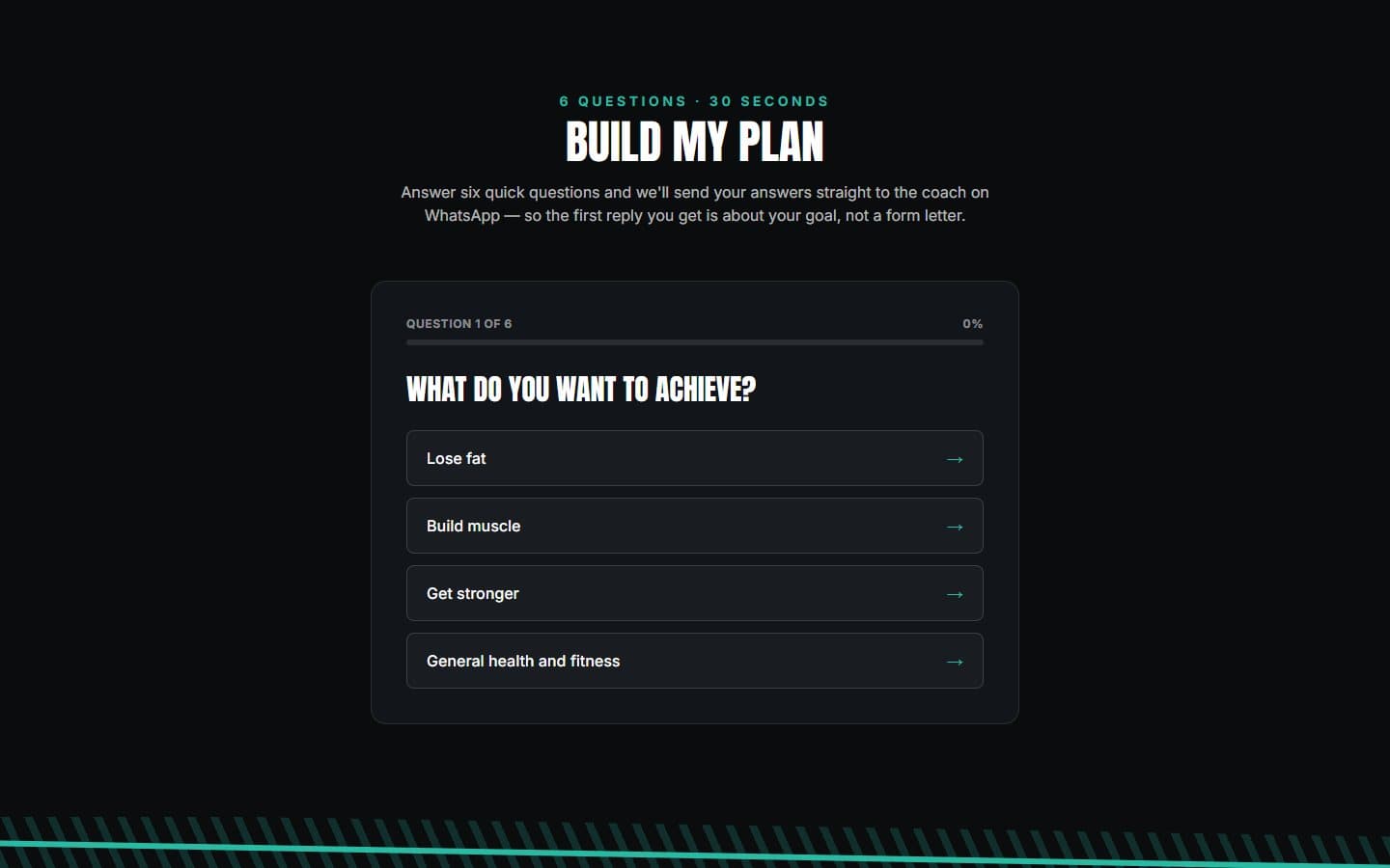 Gymfinity Build My Plan guided enquiry quiz